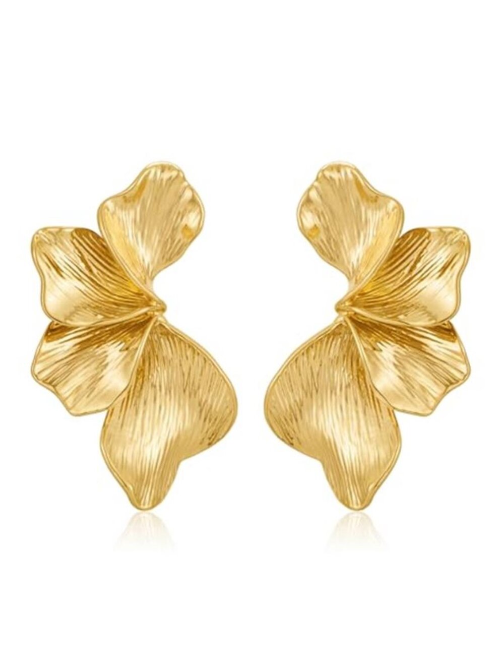 Womens Gold Flower Statement Earrings Large Floral Leaf Dangle Drop Earrings